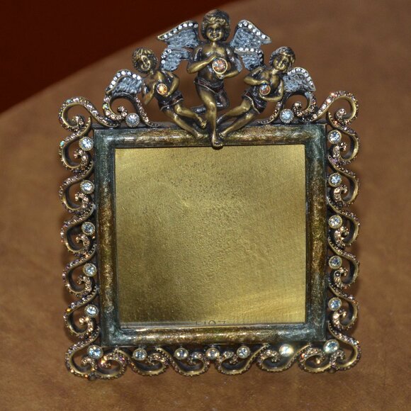 RARE JAY STRONGWATER GUARDIAN ANGEL CHERUB TUILIERES SCROLL CRYSTAL ENAMEL FRAME